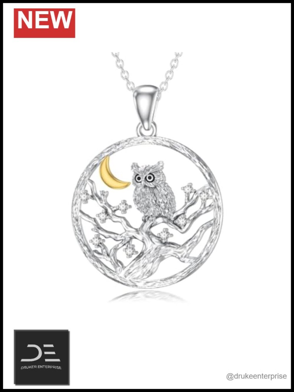 Owl Pendant Necklace 925 Sterling Silver Lab Grown Diamond Necklace